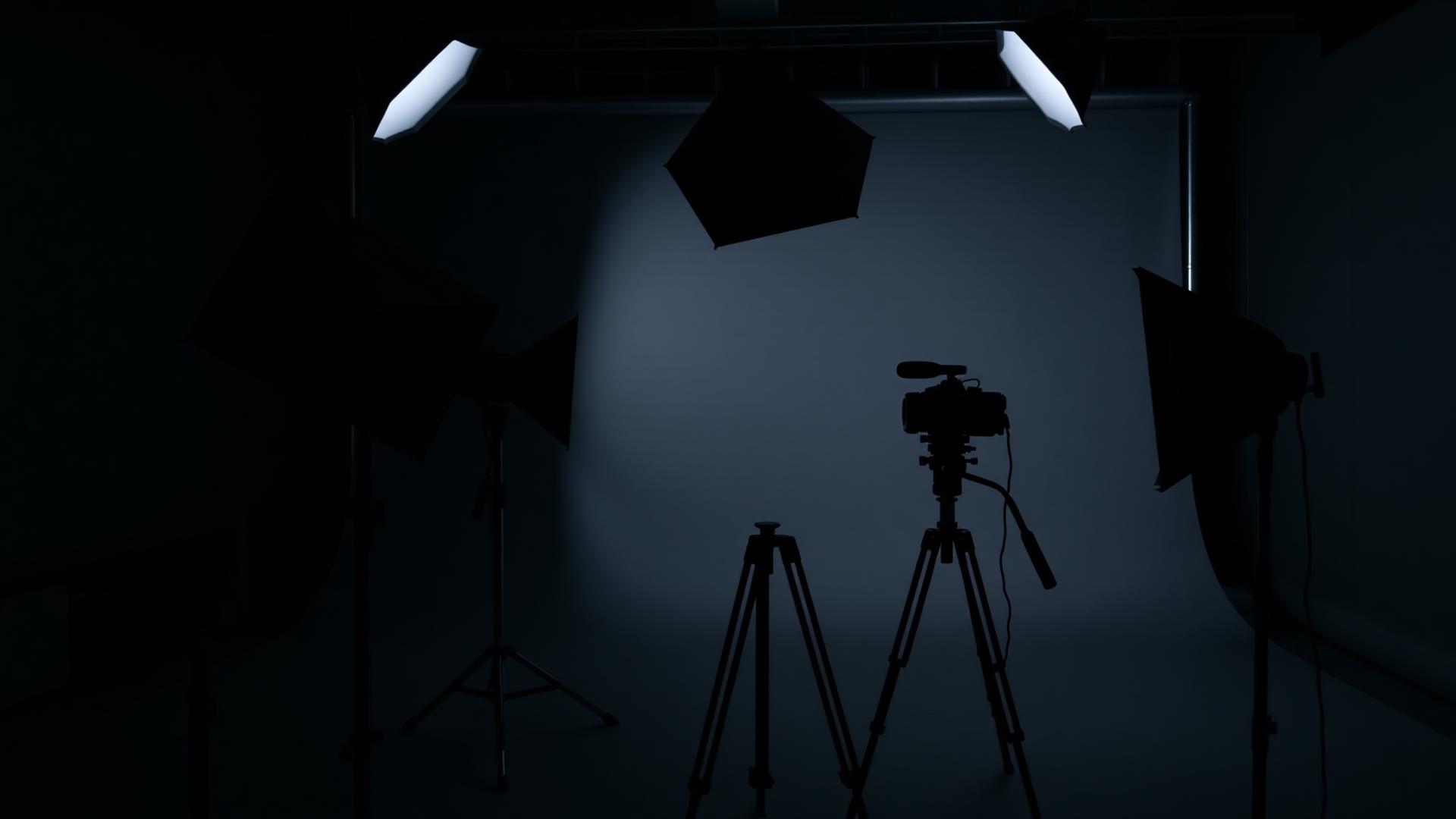 Studio lighting and camera set up on a production stage